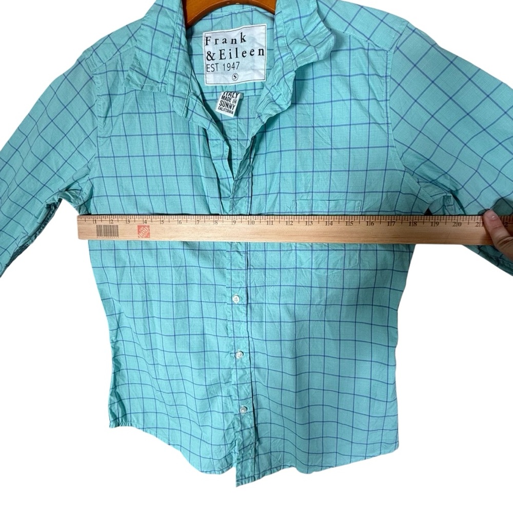 Frank & Eileen Barry Button Down Shirt Cyan Blue Plaid Crinkle Top 100% Cotton S - Picture 6 of 9